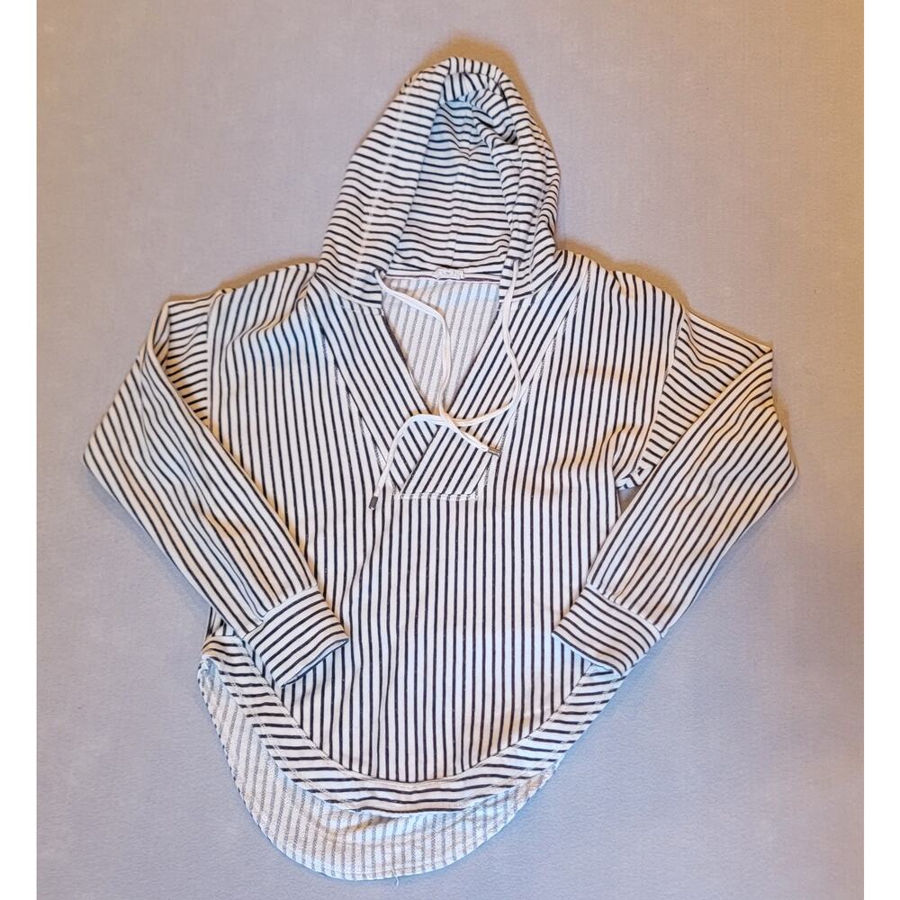 Pilcro Wharfside Hooded Pullover - Cream & Blue Stripe - XS